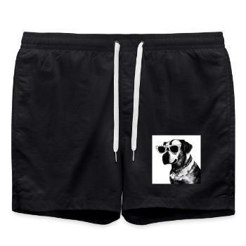 Black and white dog with sunglasses - Swim Trunks - black - Front - AI Model Male 185 light (185cm)