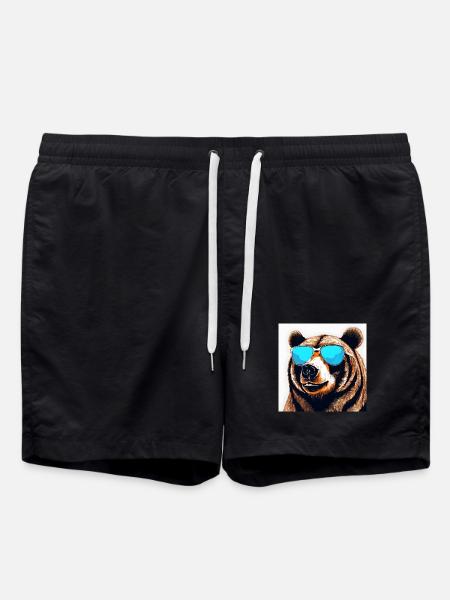 Bear with Sunglasses Pop Art - Swim Trunks - black