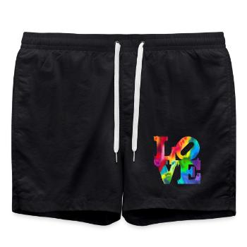 Rainbow Graffiti LOVE Burst - Swim Trunks - black - Front - AI Model Male 185 light (185cm)