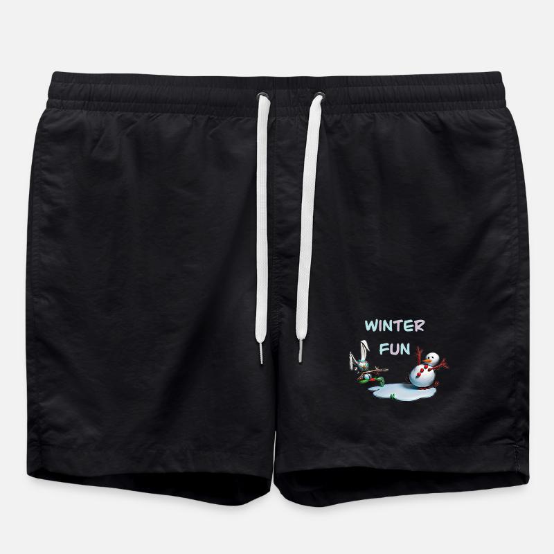 Winterspaß: Hase und Schneemann - Badeshorts - Schwarz