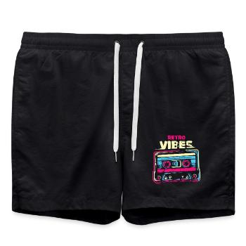 retro vibes cassette vintage tape Farbenmix used - Swim Trunks - black - Front - AI Model Male 185 light (185cm)