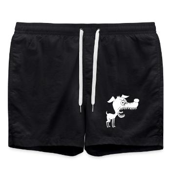 Kleiner weißer Hund und großes Maul - Badeshorts - Schwarz - Vorne - AI Model Male 185 light (185cm)