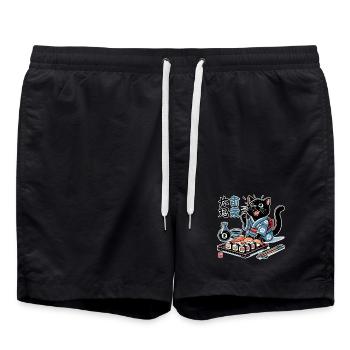 Sushi Chat Noir Kimono Maki Nigiri Cadeau - Short de bain - noir - Devant - AI Model Male 185 light (185cm)