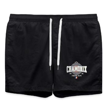 Mont Blanc Chamonix Design mit französischer Flagge - Badeshorts - Schwarz - Vorne - AI Model Male 185 light (185cm)
