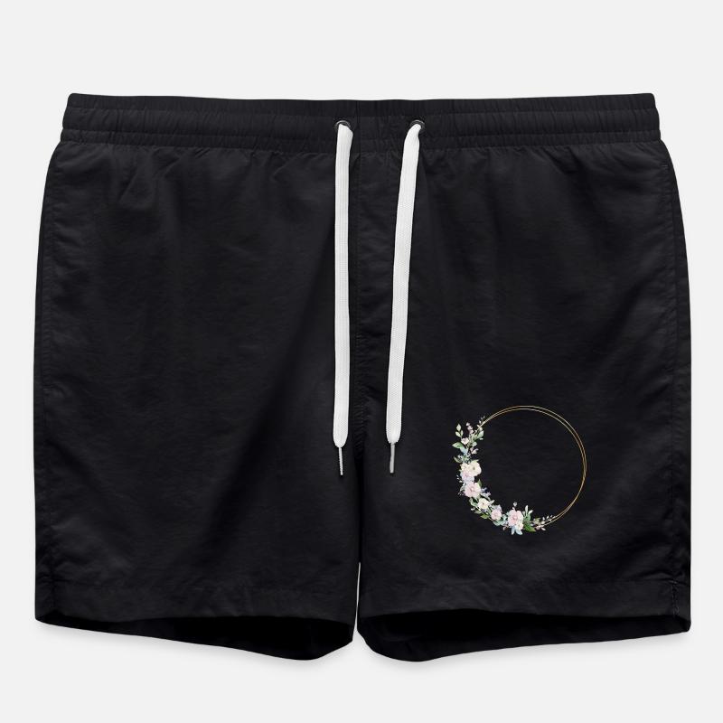 Spring Wreath - Personalizable - Swim Trunks - black