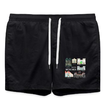 Munich, Hand Drawing Landmark, Bavaria - Swim Trunks - black - Front - AI Model Male 185 light (185cm)