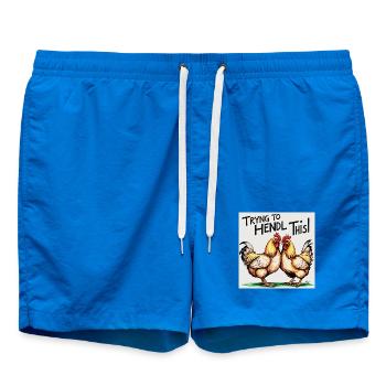 Chickens "Trying to Hendl this" - Swim Trunks - cobalt blue - Front