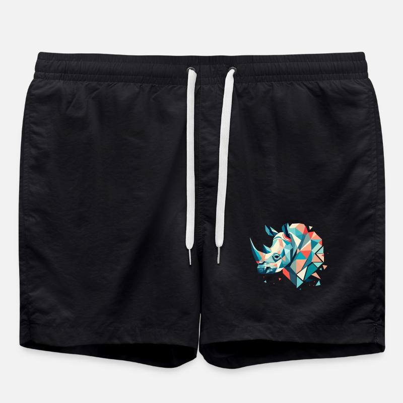 Abstract Rhinoceros – Geometric Strength - Swim Trunks - black