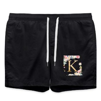 K Monogram, Floral, Personalizable - Swim Trunks - black - Front - AI Model Male 185 light (185cm)