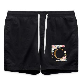C Monogram, Floral, Customizable - Swim Trunks - black - Front - AI Model Male 185 light (185cm)