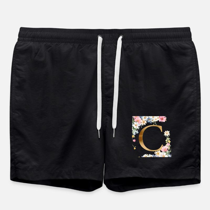 C Monogramme, Floral, Personnalisable - Short de bain - noir
