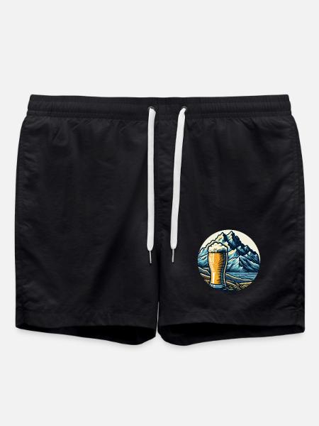 Mountain Beer Landscape Illustration - Swim Trunks - black