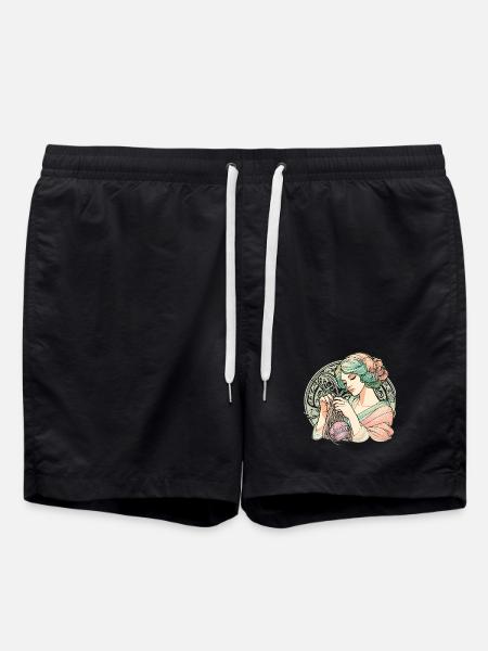 Knitting Woman Art Nouveau Gift - Swim Trunks - black