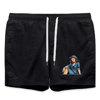 Pin Up Retro Stewardess Flight Attendant Gift - Swim Trunks - black - Front - AI Model Male 185 light (185cm)