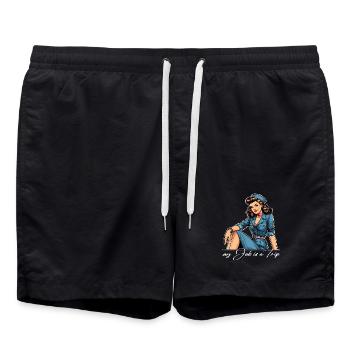 Pin Up Retro Stewardess Profession Travel Gift - Swim Trunks - black - Front - AI Model Male 185 light (185cm)