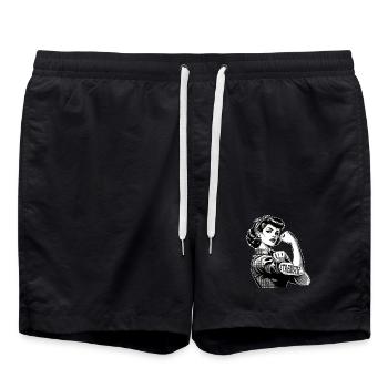 Stärke starke Frau Rockabilly Geschenk - Badeshorts - Schwarz - Vorne - AI Model Male 185 light (185cm)