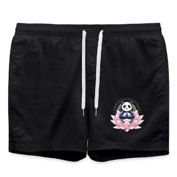 Panda méditant sur fleur de lotus - Short de bain - noir - Devant - AI Model Male 185 light (185cm)