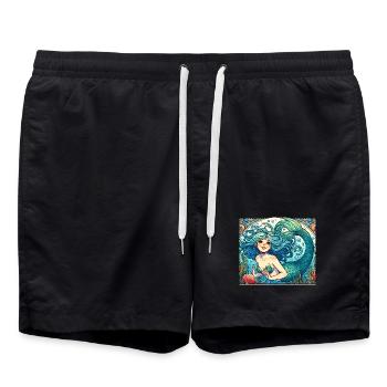 Sirène Sirène Cheveux Bleus Art Nouveau Cadeau - Short de bain - noir - Devant - AI Model Male 185 light (185cm)
