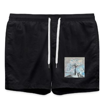 Winterlicher Baum in Aquarellstil - Badeshorts - Schwarz - Vorne - AI Model Male 185 light (185cm)