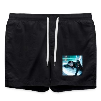 N-dless Nights: Sleeping cyberpunk girl - Swim Trunks - black - Front - AI Model Male 185 light (185cm)