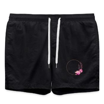 Cadre doré avec des fleurs rose-rouge – noble et ludique - Short de bain - noir - Devant - AI Model Male 185 light (185cm)