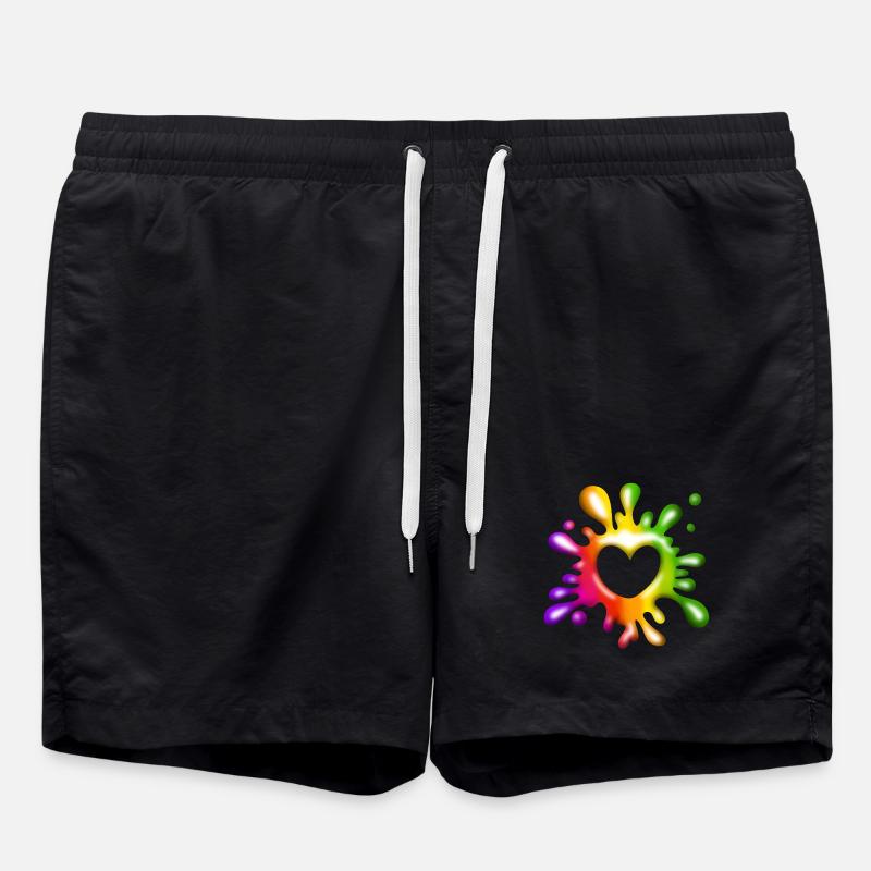 Herz Klecks - Farbenfrohe Liebe - Badeshorts - Schwarz