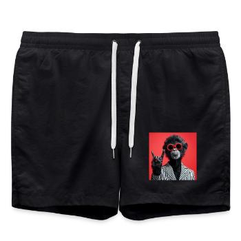 Singe en lunettes de soleil rouges faisant un geste de rock - Short de bain - noir - Devant - AI Model Male 185 light (185cm)