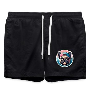 Französische Bulldogge mit Kappe in Pastellfarben - Badeshorts - Schwarz - Vorne - AI Model Male 185 light (185cm)