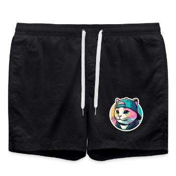 Cat with cap in pastel - Swim Trunks - black - Front - AI Model Male 185 light (185cm)