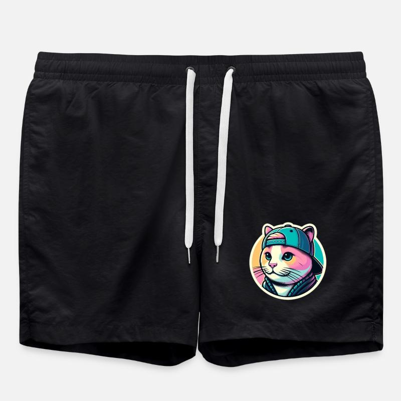 Katze mit Kappe in Pastell - Badeshorts - Schwarz