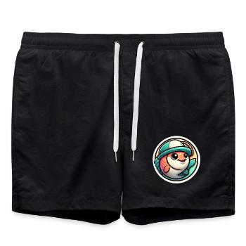Fish with Fisherman's Hat - Swim Trunks - black - Front - AI Model Male 185 light (185cm)
