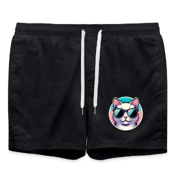 Cat with sunglasses in pastel - Swim Trunks - black - Front - AI Model Male 185 light (185cm)