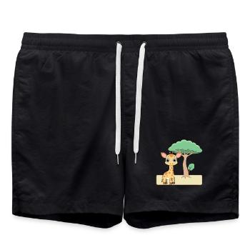 Bébé girafe mignonne près d’un arbre (v02) - Short de bain - noir - Devant - AI Model Male 185 light (185cm)