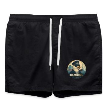 Captain Möwe – Hamburg Style - Badeshorts - Schwarz - Vorne - AI Model Male 185 light (185cm)