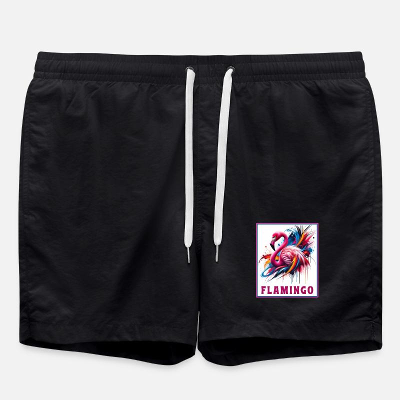 Graffiti Flamingo Explosion - Swim Trunks - black