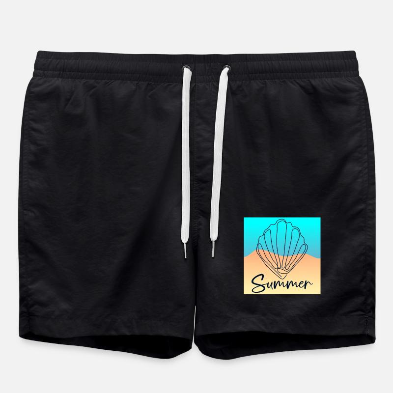 Line Art Seashell - Summer Beach - Swim Trunks - black