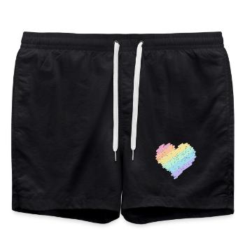 Regenbogen Herz Pastellfarben Pride Monat LGBTQ+ - Badeshorts - Schwarz - Vorne - AI Model Male 185 light (185cm)