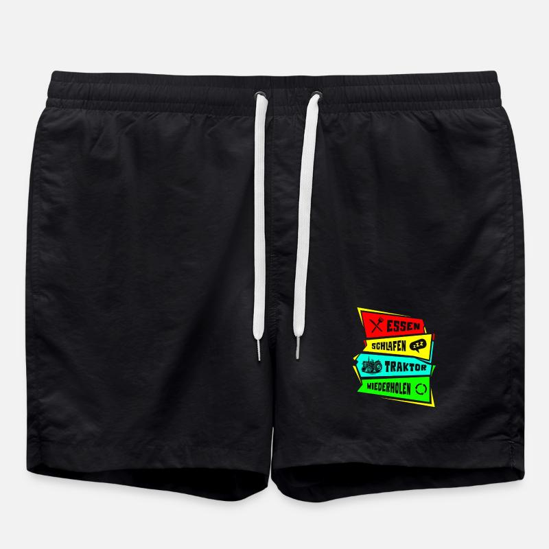 Eat Sleep Tractor Repeat - Swim Trunks - black