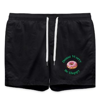 Donut Worry Be Happy - Dicton de beignet drôle - Short de bain - noir - Devant - AI Model Male 185 light (185cm)