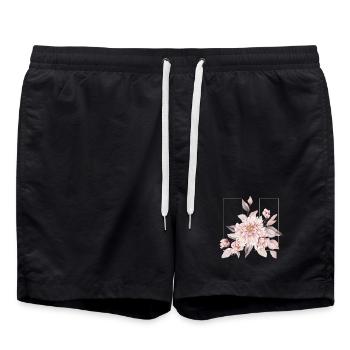 Elegantes Rouge-Blumen-Design - Badeshorts - Schwarz - Vorne - AI Model Male 185 light (185cm)