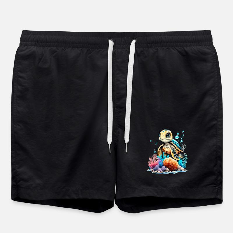 Vibrant Underwater Turtle Scene - Swim Trunks - black