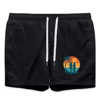 Sonnenuntergang am Strand mit Surferin - Badeshorts - Schwarz - Vorne - AI Model Male 185 light (185cm)