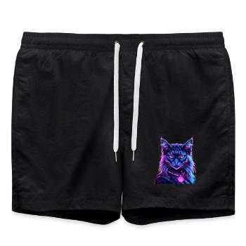 Neon Space Cat Cat Portrait - Swim Trunks - black - Front - AI Model Male 185 light (185cm)