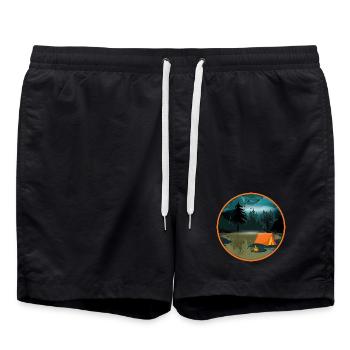 Camping de nuit dans la forêt avec feu de camp et tente - Short de bain - noir - Devant - AI Model Male 185 light (185cm)