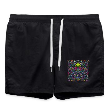 Colorful Animal and Plant Otomi Ornament - Swim Trunks - black - Front - AI Model Male 185 light (185cm)