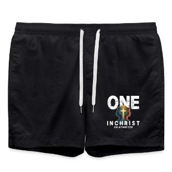 Glaube im Licht Jesus Kreuz Silhouette - Badeshorts - Schwarz - Vorne - AI Model Male 185 light (185cm)