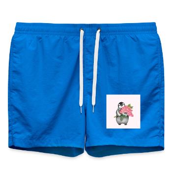 Niedlicher Pinguin mit Pfingstrose - Badeshorts - Cobalt blue - Vorne