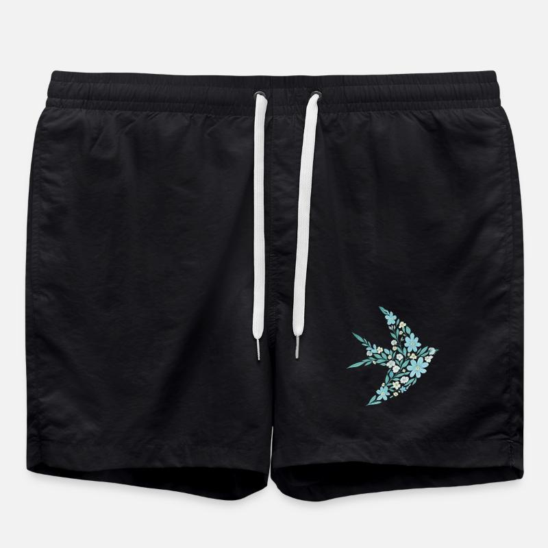 Elegant Blue Floral bird Design - Swim Trunks - black