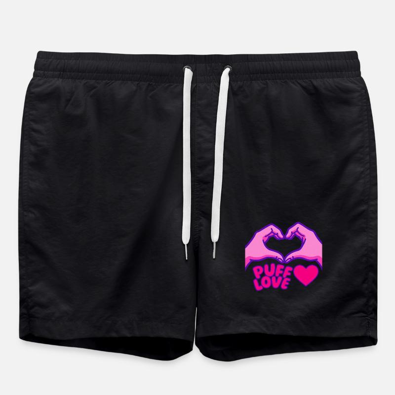 Heart Puffed Love Design and Hands - Swim Trunks - black