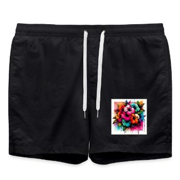 Fleurs d’hibiscus - Short de bain - noir - Devant - AI Model Male 185 light (185cm)